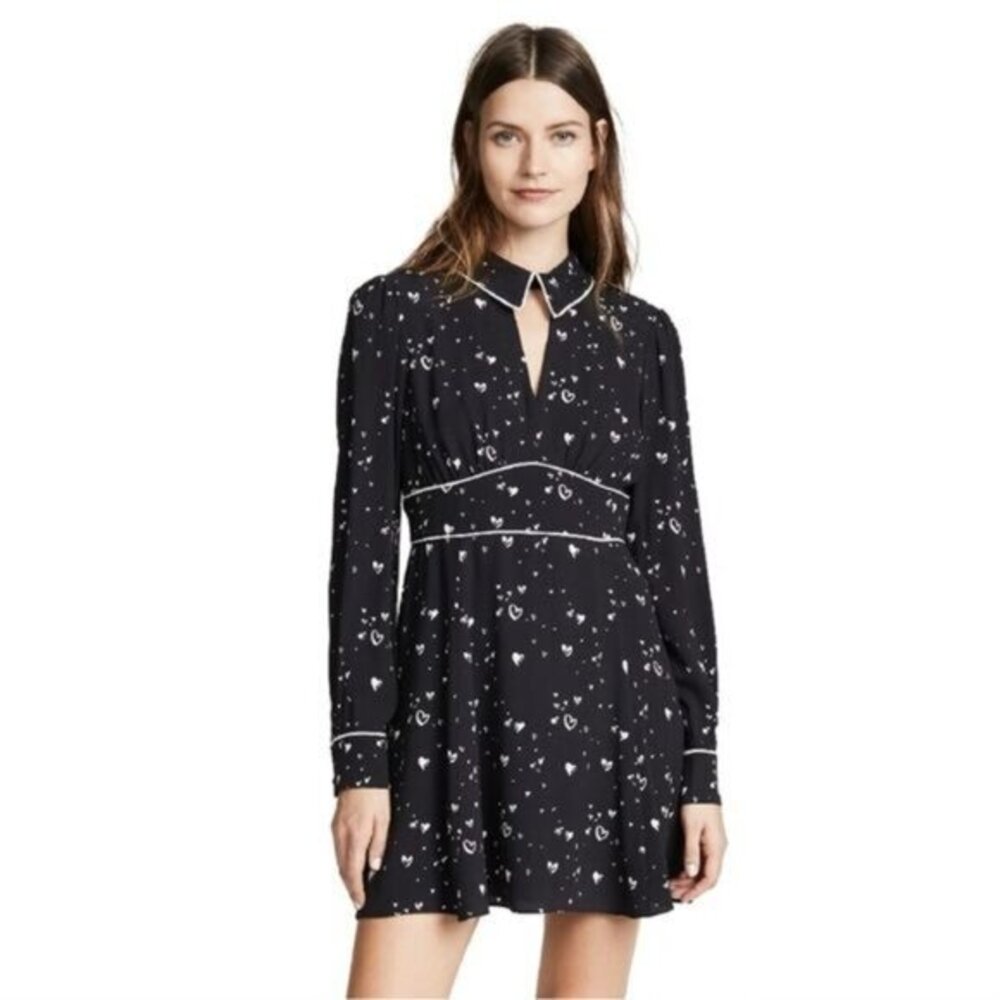 NWT Parker black white heart Kaylin mini fit and flare dress 50s S
